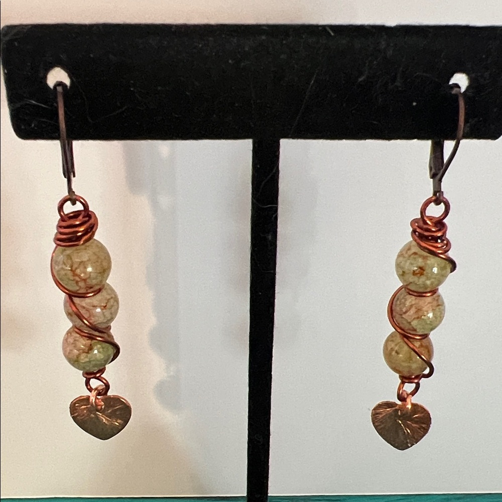 Wire Wrap Snakeskin Agate Earrings - Picture 3 of 3